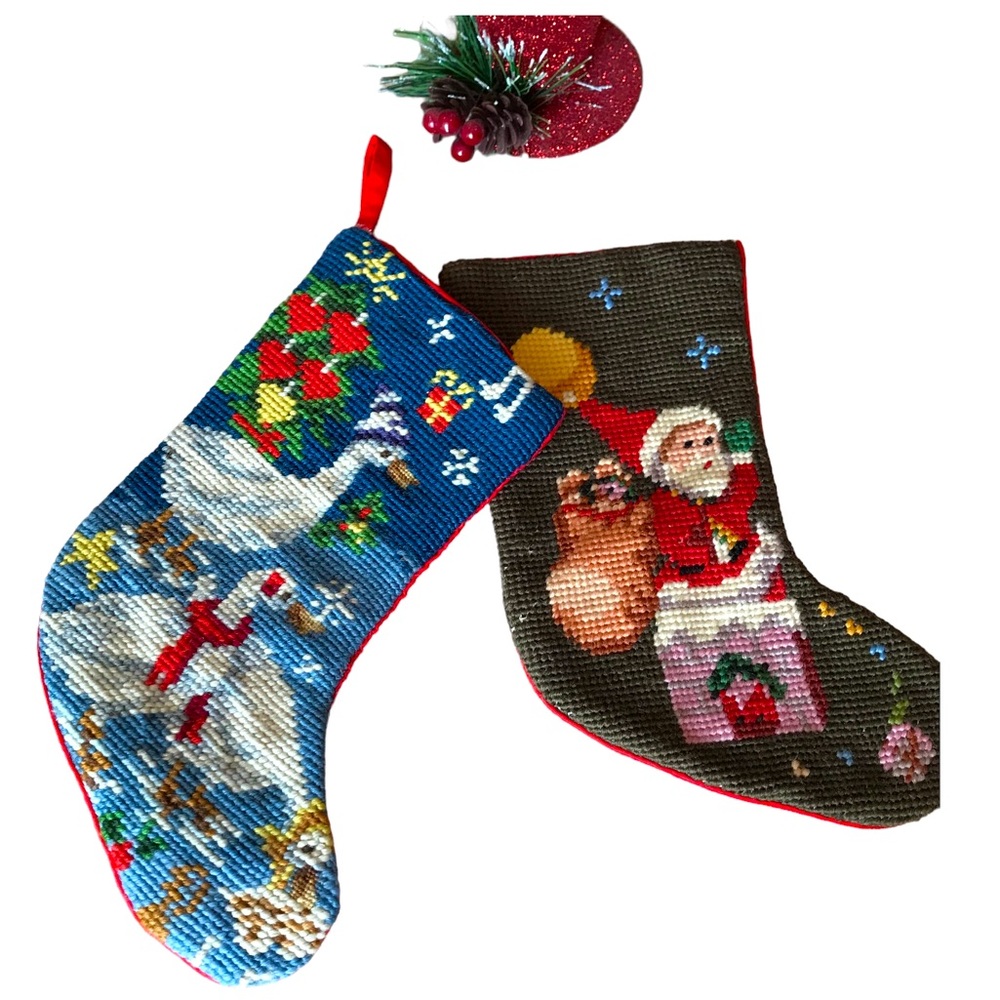 Vintage Needlepoint Christmas Stockings